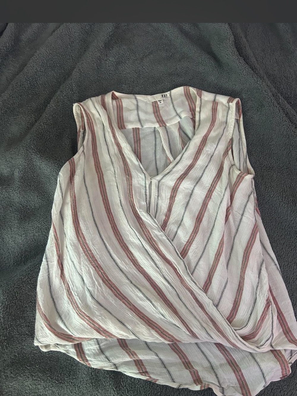 Kut from the Kloth Cream Sleeveless Striped Wrap-Front Top with Pink Stripes